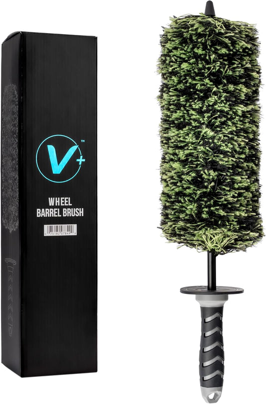 VIKING Wheel Barrel Brush, Multi-Fiber Cleaning Brush for Car Cleaning Kit and Car Detailing Kit, Clean Exhaust Tips, Wheels, and Rims; 17 Inch Length, Black and Green, 1 Pack