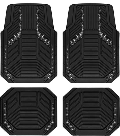 PIC AUTO Heavy Duty Rubber Floor Mats, Purple Aluminum Film Car Mats Set, Front and Rear Car Mats with Anti-Slip Backing, All Weather Protection, Trim-to-Fit for Automotive SUV, Sedan, Van