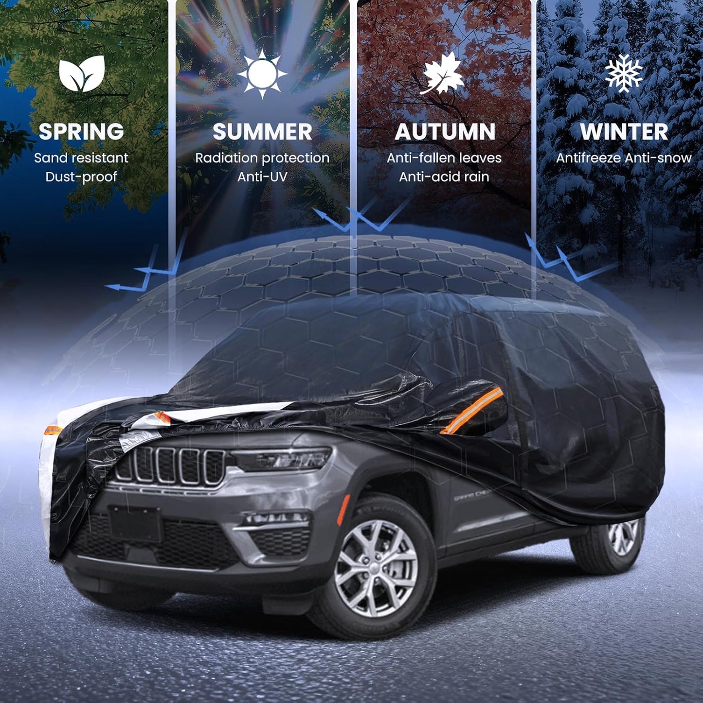 Large SUV Car Cover for Chevy Suburban 100% Waterproof All Weather, Heavy Duty Outdoor Full Exterior Covers Rain Sun Wind UV Protection. - Colors B