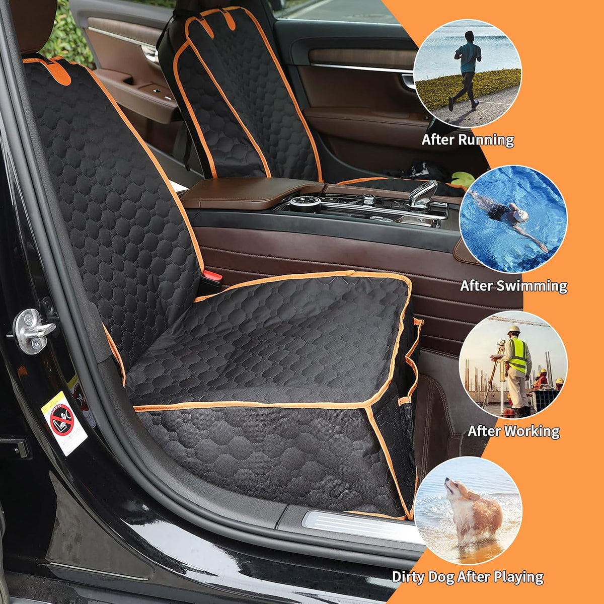 1 Pack Front Seat Car Cover, Waterproof Dog Car Seat Cover, Non-Slip & Scratch-Proof, Pet Car Seat Protector with Side Flaps and Storage Pocket, Car Seat Cover for Most Cars, Trucks and SUVs