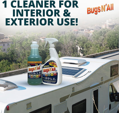 Bugs N’ All Multipurpose Car Cleaner & Degreaser - Bug & Tar Remover Concentrate 4 oz - Exterior Cleaner Safe for Car Paint, Metal, Chrome, Aluminum, Windows & Mirrors - w/Free 32 oz Spray Bottle