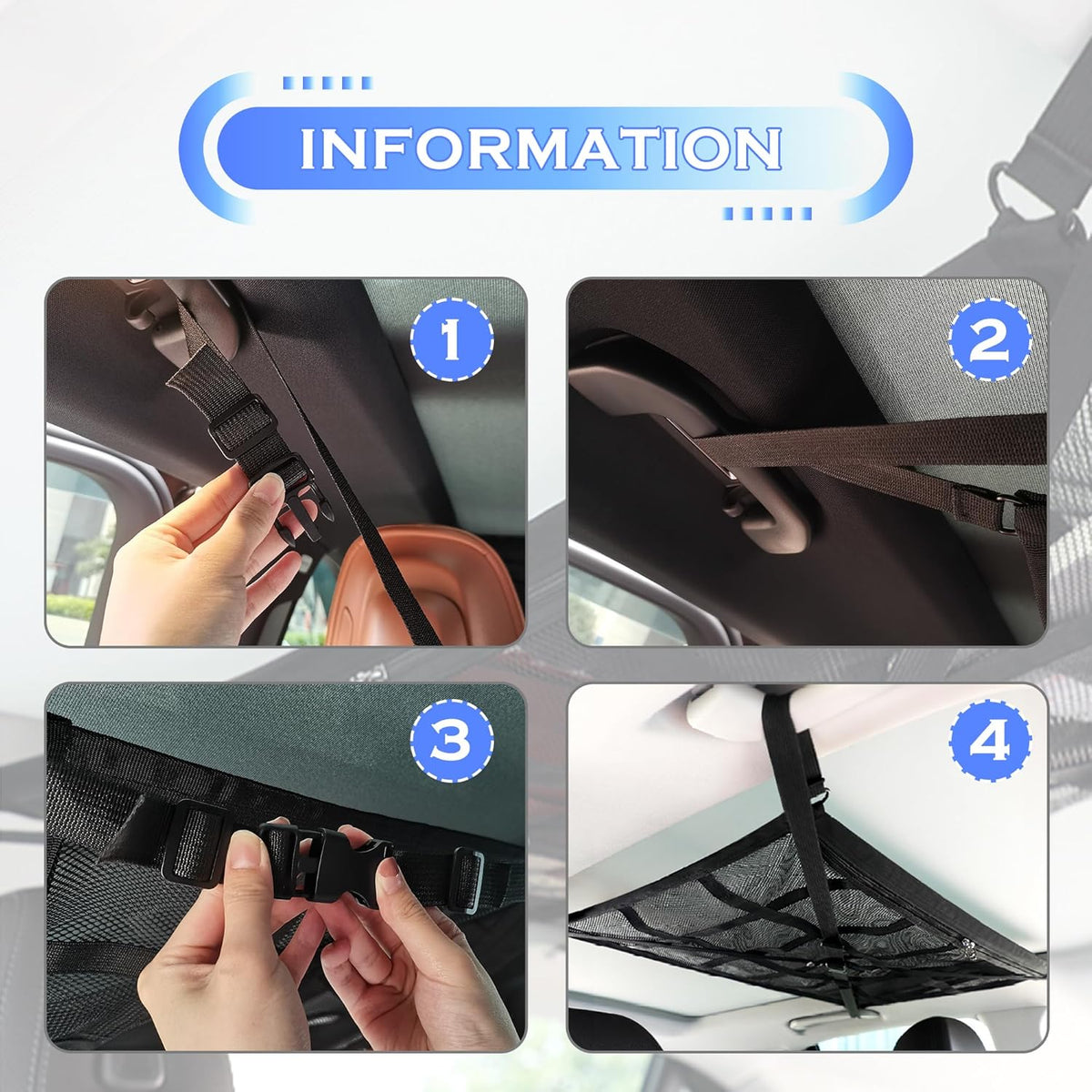 Car Ceiling Cargo Net with 2*Headrest Hook,Large Capacity Anti-Fall Cargo Net for Inside Car Roof Keeps Cars Interior Tidy,Universal Ceiling Cargos Nets for Mid & Large Cars/SUVs