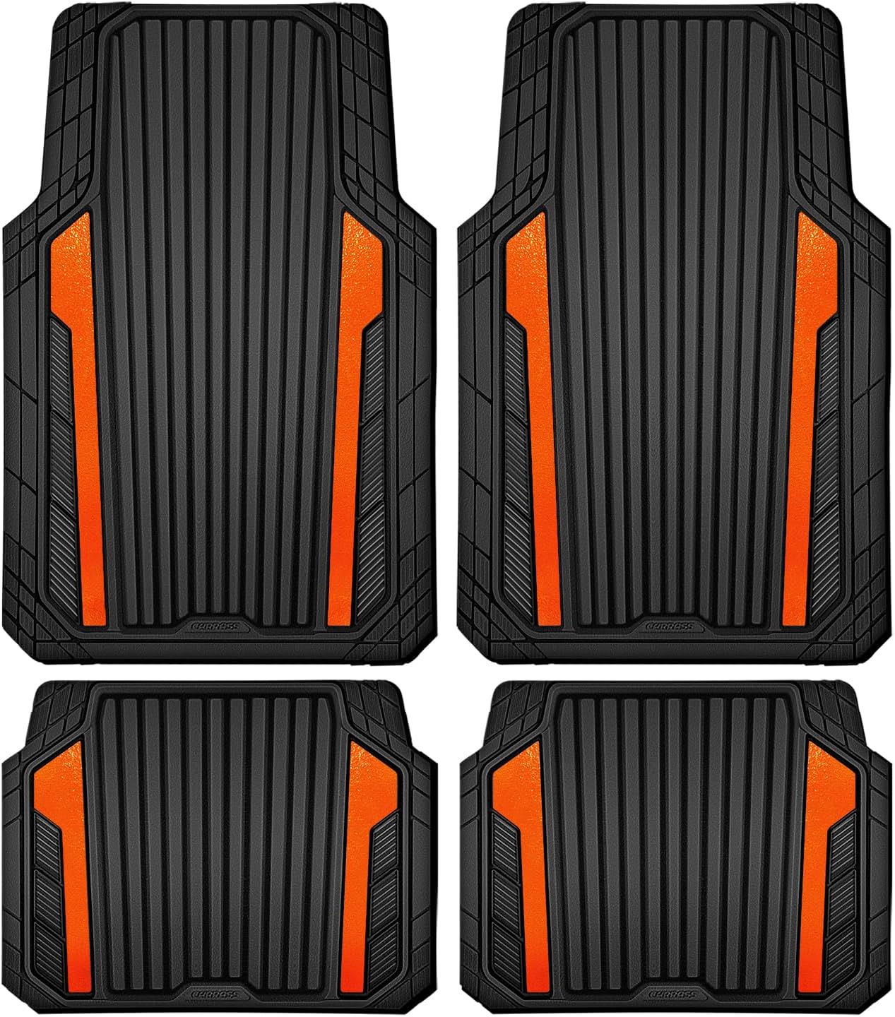 CAR PASS Heavy Duty Rubber Car Mats Metallic, Aluminum Film All Weather Floor Mats Waterproof Universal Trim to Fit Automotive SUV Sedan Van 4 Piece Anodized Deep Dish Two-Tone Sporty Black Red Chrome