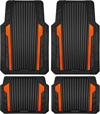 CAR PASS Heavy Duty Rubber Car Mats Metallic, Aluminum Film All Weather Floor Mats Waterproof Universal Trim to Fit Automotive SUV Sedan Van 4 Piece Anodized Deep Dish Two-Tone Sporty Black Red Chrome