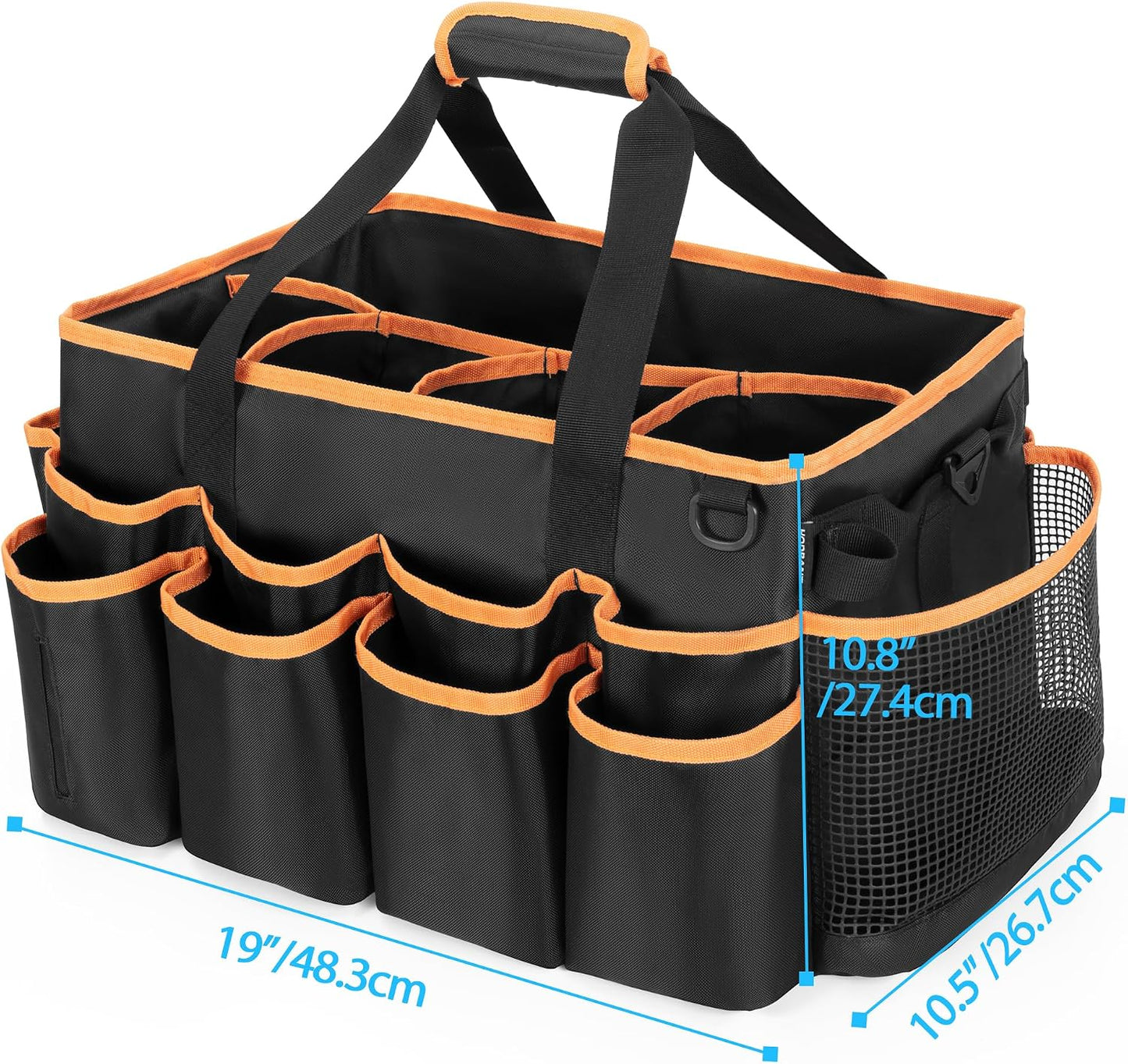 HODRANT Extra-Large Wearable Cleaning Caddy, Organizer Bag for Products, Housekeeper Tote With Pad, Handle & Divider, Car Wash Tools Bag for Detailing Supplies, Gray Edge