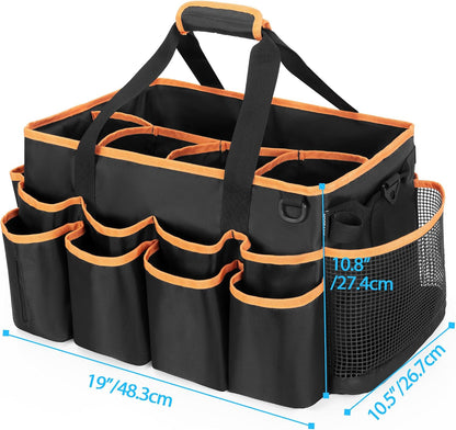 HODRANT Extra-Large Wearable Cleaning Caddy, Organizer Bag for Products, Housekeeper Tote With Pad, Handle & Divider, Car Wash Tools Bag for Detailing Supplies, Gray Edge
