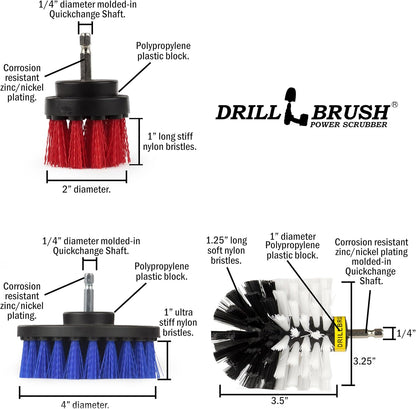 Drillbrush Car Detailing Kit | Drill Brush Set – Soft Bristle Power Scrubber Attachments for Cleaning Car Interior, Upholstery, Carpet, Seats, Wheels, Rims, Dash, Console, and Trim - Nylon Scrub Brush