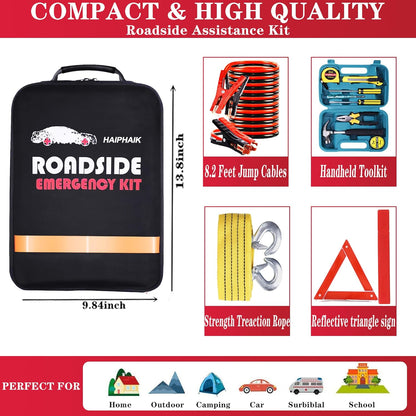 Car Emergency Kit with Jumper Cables Car Safety Kit Vehicle Emergency | Car Emergency Kits for Vehicles Headlamps, Car Glasses Holder, Safety Hammer, Ideal Gifts for New Drivers