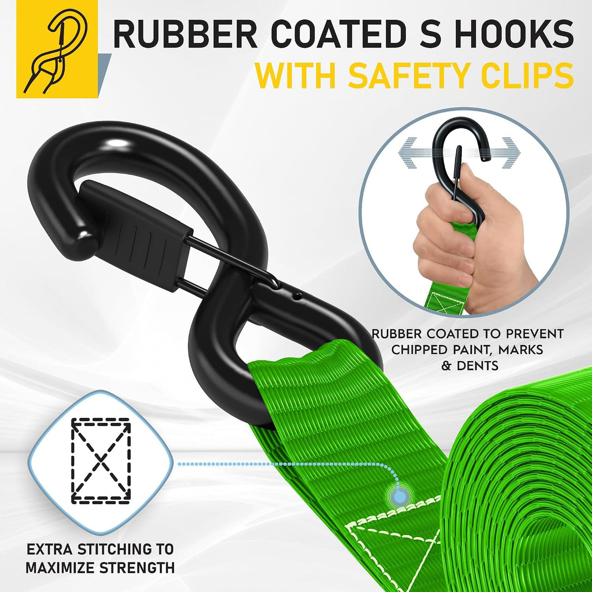 AUGO Ratchet Straps Heavy Duty 4 Pack -15 FT - 2200 LB Break Strength – with Safety Lock S Hooks - Cargo Straps for Moving, Appliances, Motorcycle – Soft Loop Tie Down Straps