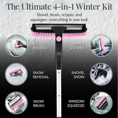 Best Choice Products Snow Brush with Squeegee & Ice Scraper, Up to 39" Extendable Foam Grip, 270° Pivoting Snow Brush for Car Truck SUV, Storage Bag Included - Pink