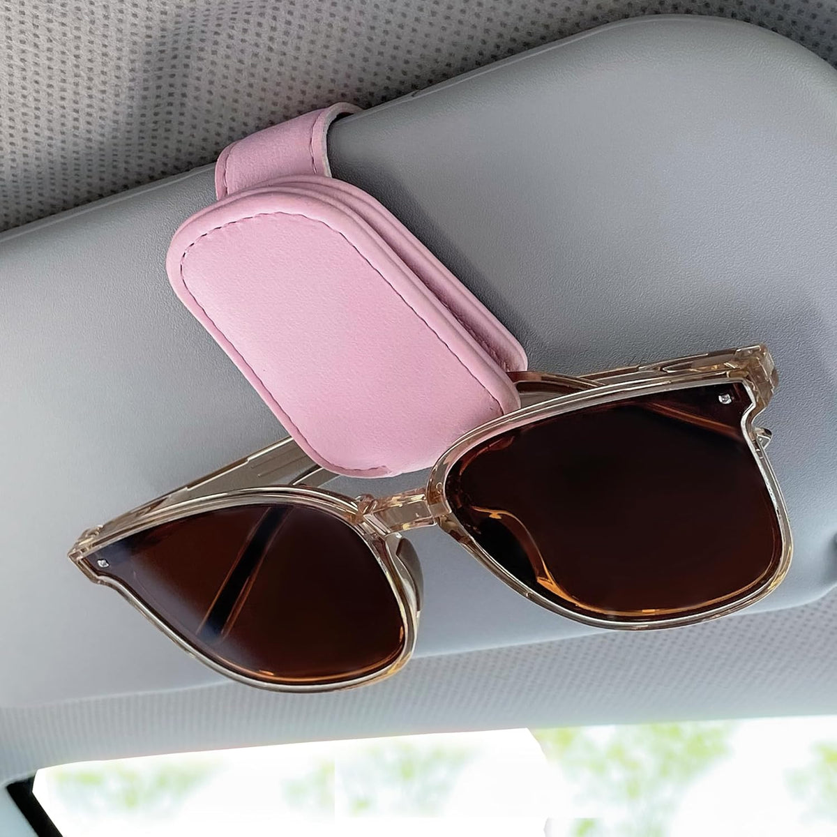 KIWEN Sunglasses Holders for Car Visor, Magnetic Leather Glasses Eyeglass Clip for Car, Ticket Card Clip Sunglasses Mount, Car Visor Accessories Gadgets (1, Black)