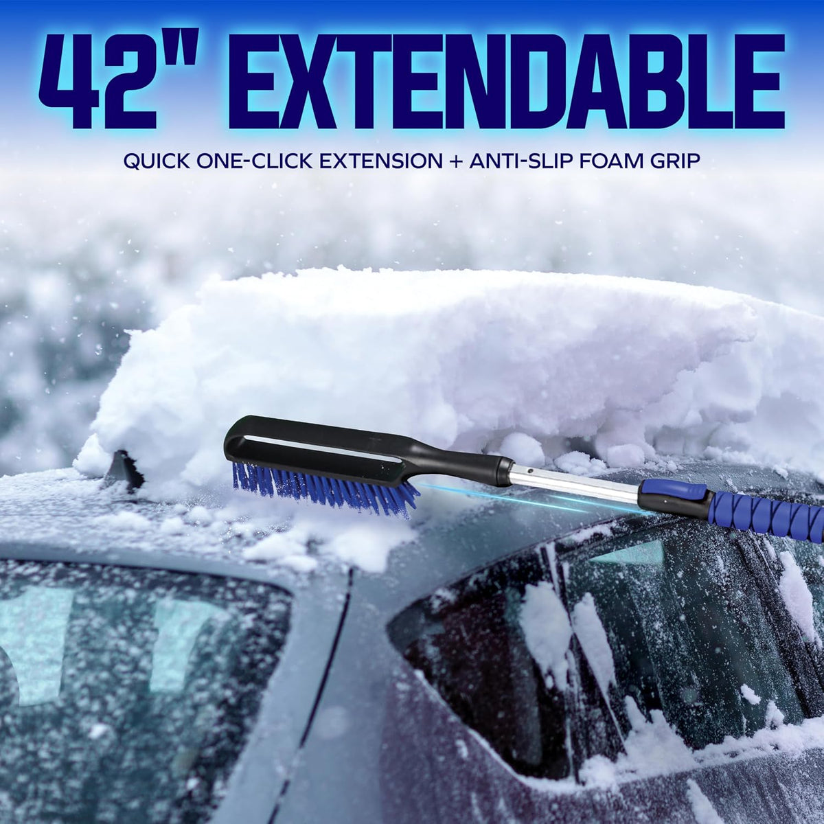 Snow Joe 45" Multi-Purpose Ice Scraper and Extendable Snow Brush for Car Windshield with Foam Grip and 360-Degree Pivoting Brush Head, SJEG-SB45S