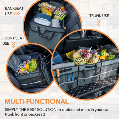 HEYTRIP Large Trunk Organizer With Built-in Leakproof Cooler Bag, 2 Tie-Down Straps, 4 Removable Dividers, Foldable Cover, Built with 2mm PE Board