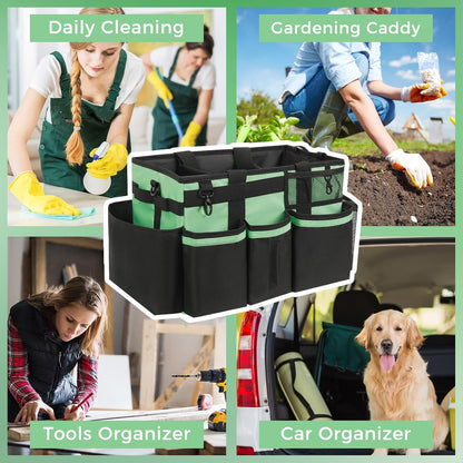 SCAVATA Wearable Cleaning Caddy Organizer with Handle & Shoulder Straps for Housekeepers, Under Sink & Car Cleaning Tool Organizer Bag with 4 Foldable Dividers (Green)