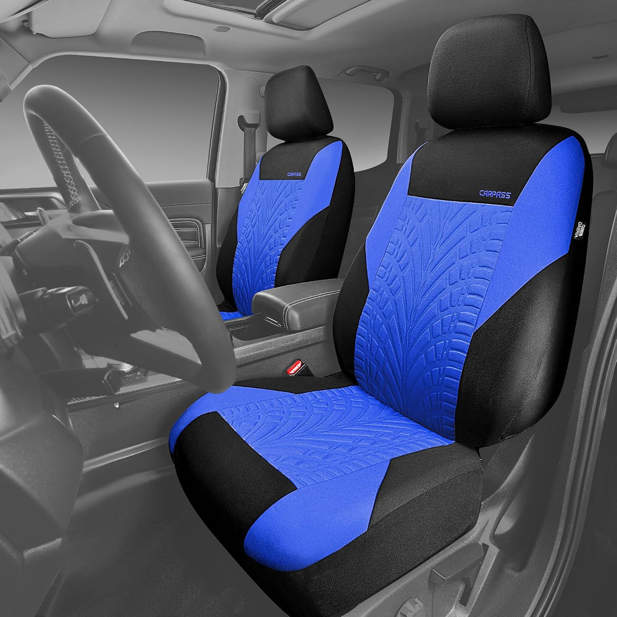 CAR PASS Car Seat Covers Full Sets, Front & Split Rear Bench for Car, 3D Tyre Embossed Automotive Interior Covers, Airbag Compatible, Quick Setup Universal Fit Seat Covers for Car, SUV(Charcoal)