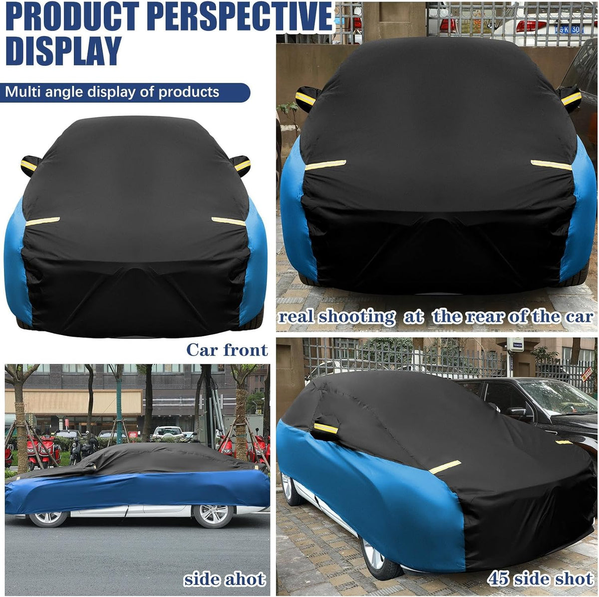 Riakrum Full Car Cover Waterproof All Weather for Automobiles Windproof Cover Rain UV Protection Sun Scratch Resistant Outdoor Universal(Fit Sedan Length (185-193'') 70'' H,Black, Orange)