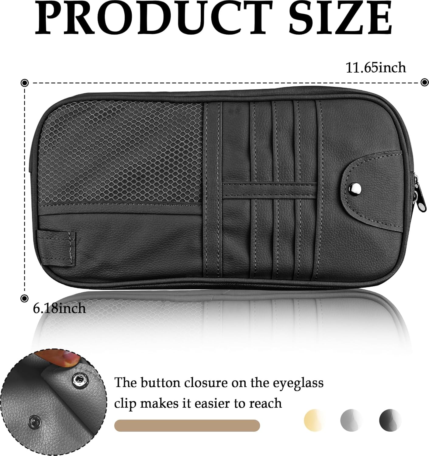 Multi-Purpose Car Visor Organizer with Sun Glass Holder & Card Holder,PU Leather Truck Visor Organizer with Multi-Pocket and Zipper,Universal Car Storage Organizers