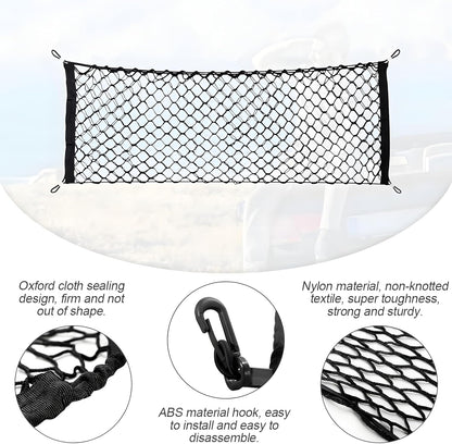 Osilly Car Rear Cargo Net, Double-Layer Adjustable Stretchable Elastic Storage Organizer Net, Trunk Cargo Storage Mesh Net with Hooks, Car Interior Accessories Fit for Vehicle, Trucks, SUV (Large)