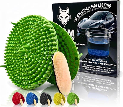 10.4" Heavy Duty Car Wash Bucket Insert (2-Pack) & Wash Mitt Kit - 10.6 oz Detailing Dirt Separator & Grit Trap, Scratch-Free Auto Wash, Fits 3.5 to 5 Gallon Buckets (Red Kit)