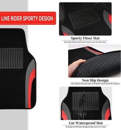 CAR PASS Leather Waterproof Sporty Car Floor Mats Carpet,Universal Automotive Floor Mat Fit for Sedans, Cars, Mid Trucks, Vans, SUV, Set of 4 (Black and Gray)
