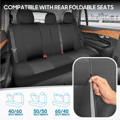 BDK PolyPro Car Seat Covers Full Set in Charcoal on Black – Front and Rear Split Bench for Cars, Easy to Install Cover Set, Accessories Auto Trucks Van SUV