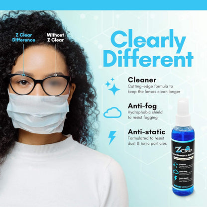 Z Clear 6oz Lens Cleaner Spray for Glasses + Microfiber Cloth | Cleans So Deep Lenses Stay Fog-Free 1-3 Days | Eyeglasses, Goggles, Mirrors, Windshields | Anti-Static, Streak-Free | USA