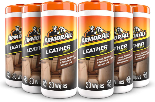 Armor All Car Interior Cleaner Leather Wipes - Cleaning for Cars & Truck & Motorcycle, 20 Count (Pack of 6), 10881