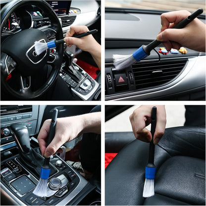 HMPLL 10pcs Auto Car Detailing Brush Set Car Interior Cleaning Kit Includes 5 Boar Hair Detail Brush,3 Wire Brush, 2 Air Vent Brush for Cleaning Car Interior Exterior, Dashboard Engines Leather Wheel