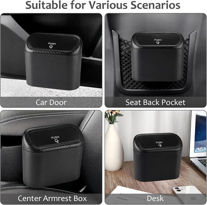 Accmor Car Trash Can with Lid, Mini Auto Dustbin Garbage Organizer Holder 2 Packs, Automotive Storage Container Bin with 60 Pcs Bags for Vehicle, Home, Office