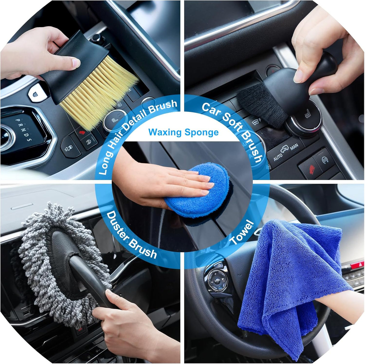 Car Detailing Kit, Car Detailing Brush Set with Vacuum, Bendable Car Wheel Rim Cleaner Brush Set, Car Detailing Brushes, Car Wash Cleaning Tools Kit for Interior, Exterior, Wheels, Blue