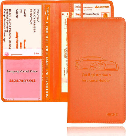 Car Registration and Insurance Card Holder - Leather Vehicle Glove Box Automobile Documents Paperwork Wallet Case Organizer for ID, Driver's License, Key, Cards - Car Accessories for Women&Men
