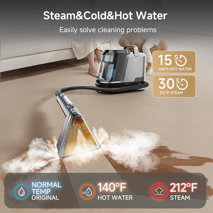 Uwant Carpet Cleaner Machine with Steam&Hot&Cold Water System 18Kpa Powerful Suction Upholstery Cleaner Machine with Pet Pro Cleaner for Pets, Carpet Steam Cleaner Set of 1