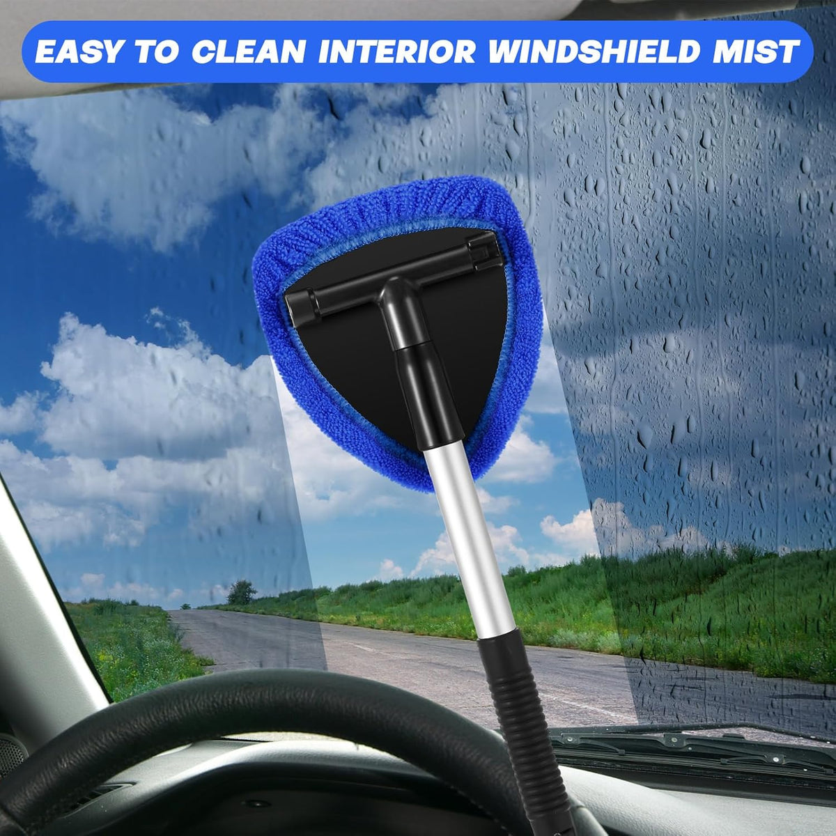 Potchen 8 Pcs Car Windshield Cleaner Tool Kit with Extendable Handle, Microfiber Towel Pads, Brush, Empty Spray Bottle for Auto Glass Wiper Suvs Rvs & Home Windows(Purple)
