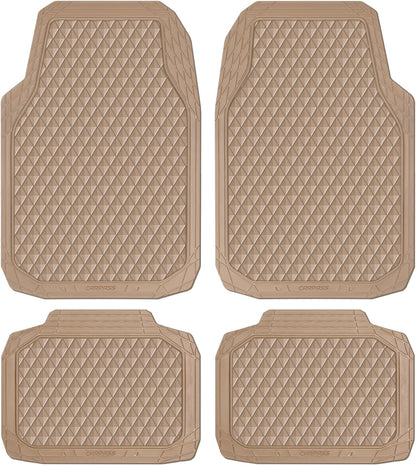 CAR PASS Black Rubber Car Mats, All-Weather Floor Mats Full Set Durable Anti-Slip 3D Rhombus Waterproof Automotive Pad Trim to Fit Liner Universal Fit for Sedan SUV Truck Van, 4 Pcs All Black Rubber