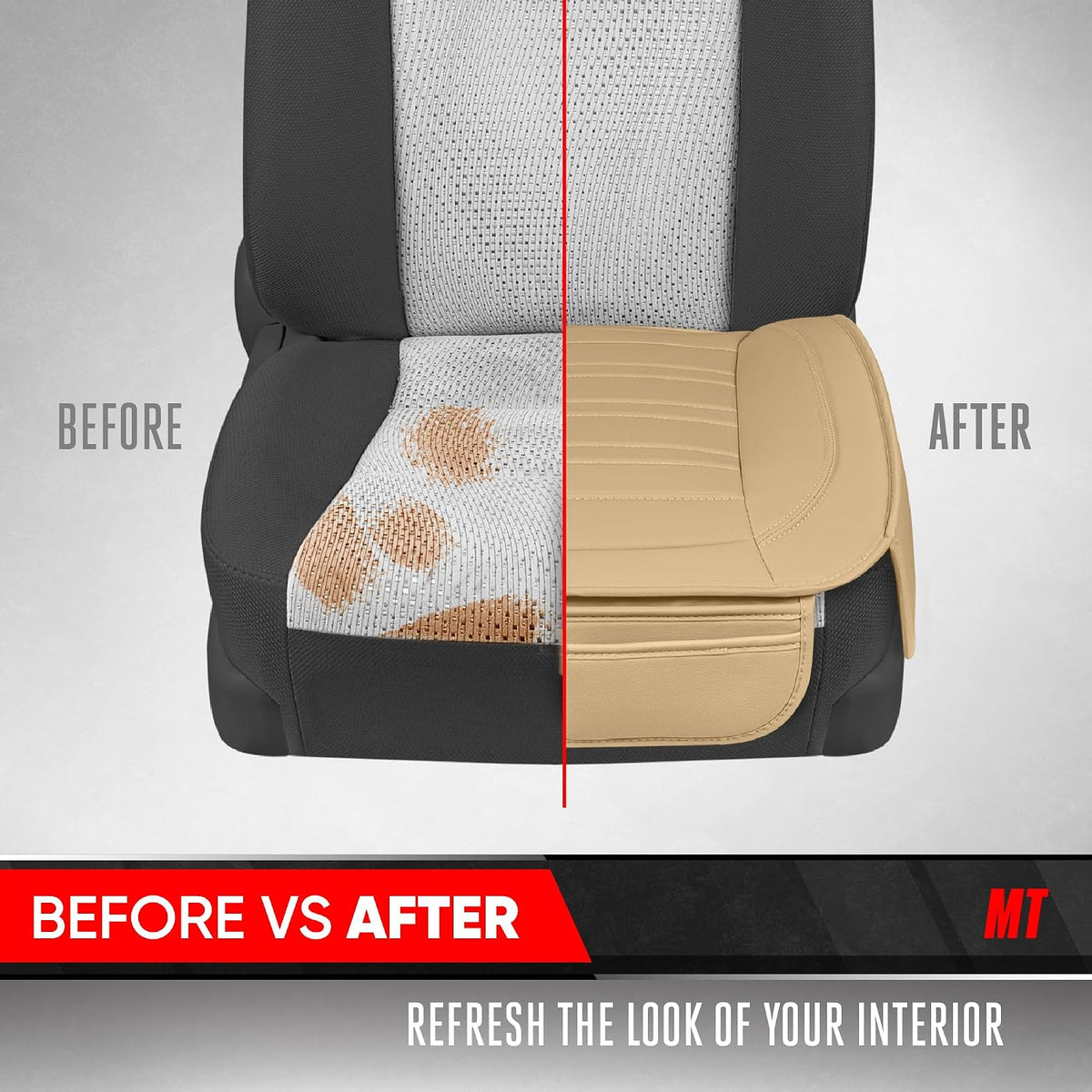 Motor Trend Seat Covers for Cars Trucks SUV, Faux Leather 2-Pack Black Padded with Storage Pockets, Premium Interior Car Seat Cover