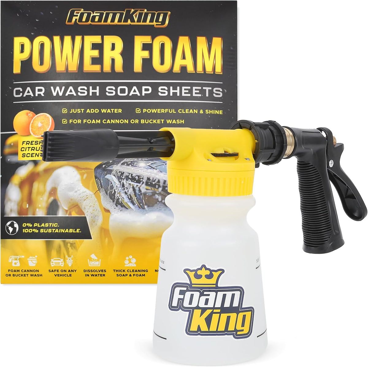 Foam King Car Wash Foam Gun, Foam Cannon for Hose Garden - The King of Suds - Ultimate Scratch Free Cleaning Car Soap Sprayer - Snow Foaming Blaster Fits all Garden Hose
