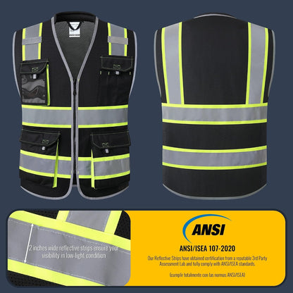 JKSafety Safety Vest for Men Women Hi Vis with Pockets and Cushioned Collar Construction Vest Meet ANSI Standard (BX360)