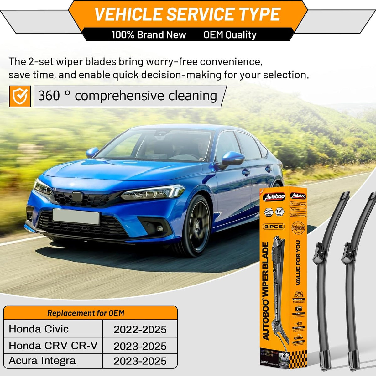 AUTOBOO 26"+19" Windshield Wipers Replacement for Tesla Model 3 2017 2018 2019 2020 2021 2022 2023 2024 2025 Model Y 2020 2021 2022 2023-2025 -Original Factory Quality (Pack of 2) - Colors B