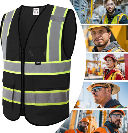 JKSafety Safety Vest for men women Hi Vis Reflective Vest with Pockets and Zipper High Visibility Meet ANSI Standard（BX320