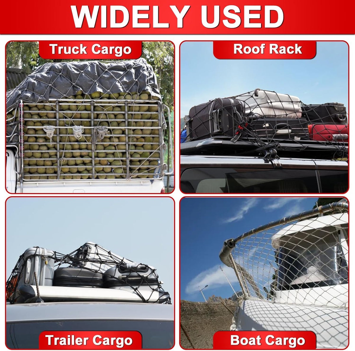Cargo Net 4' x6' Stretches to 8' x 12' Truck Cargo Net for Pickup Truck Bed- Small 4"x4" Mesh Grid Super Duty Bungee Heavy Duty Bed Netting with 12 Adjustable Metal Carabiners by Cenipar