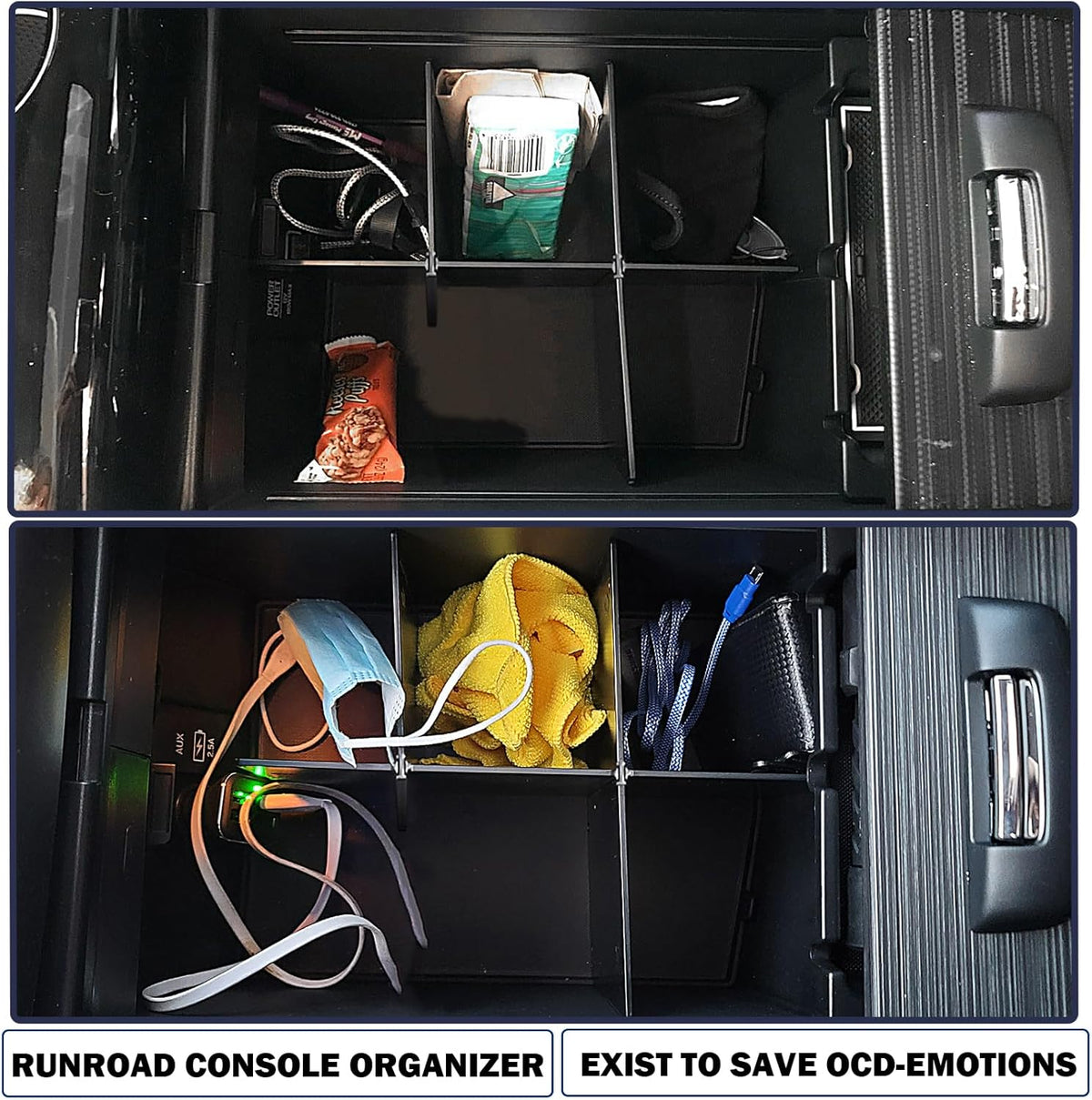 RUNROAD Center Console Organizer for Honda Pilot (2016-2022)/ Ridgeline (2017-2023)/ Passport (2019-2023) Accessories, Armrest Box Insert Dividers