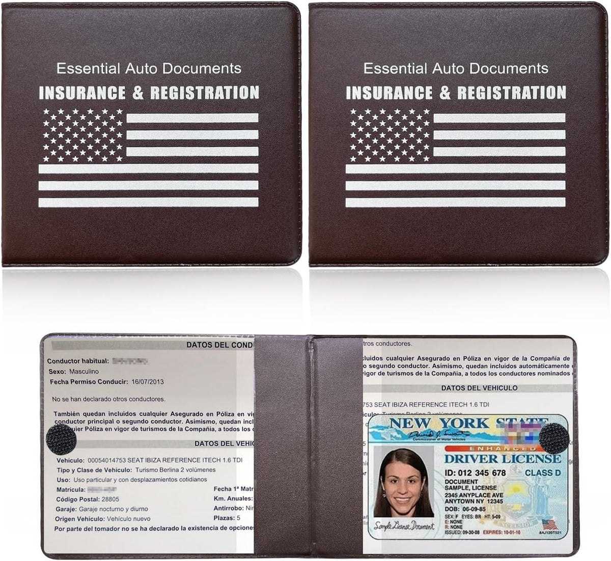 Ziciner Car Registration Insurance Holder, 2Pack Essential Auto Card Document Glove Box Organizer with Touch Fastener, Vehicle Interior Accessories Perfect for Most Car, Truck, SUV (Red/Small Car)