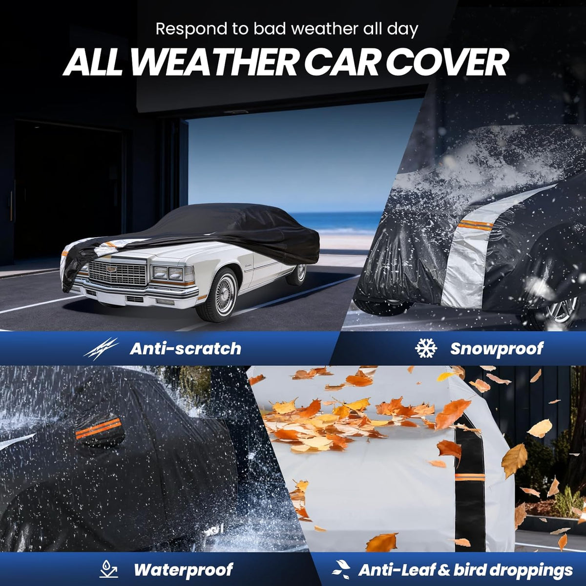 Large SUV Car Cover for Chevy Suburban 100% Waterproof All Weather, Heavy Duty Outdoor Full Exterior Covers Rain Sun Wind UV Protection. - Colors D