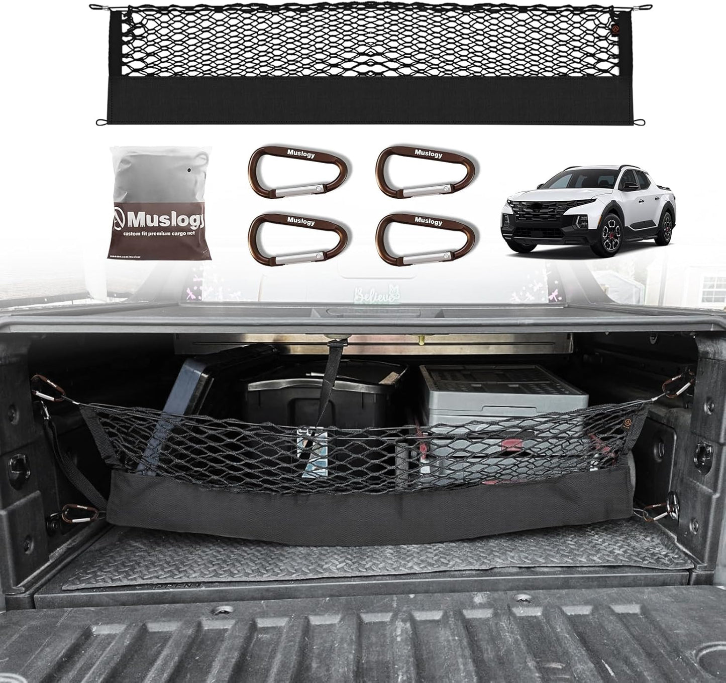 Muslogy Truck Bed Cargo Net Trunk Netting Compatible with 2023-2025 2026 Honda CR-V Accessories, Pickup Cargo Organizer SUV Sedan Storage Net w/Heavy Duty Carabiners - Colors B