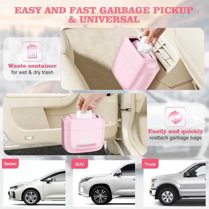 2 Packs Car Trash Can with Lid，Built-in Storage Garbage Bag，Leakproof Vehicle Trash，Car Accessories for Interior,Mini Garbage Bin for Automotive, Office, Kitchen,Bedroom，with 60pcs Trash Bags