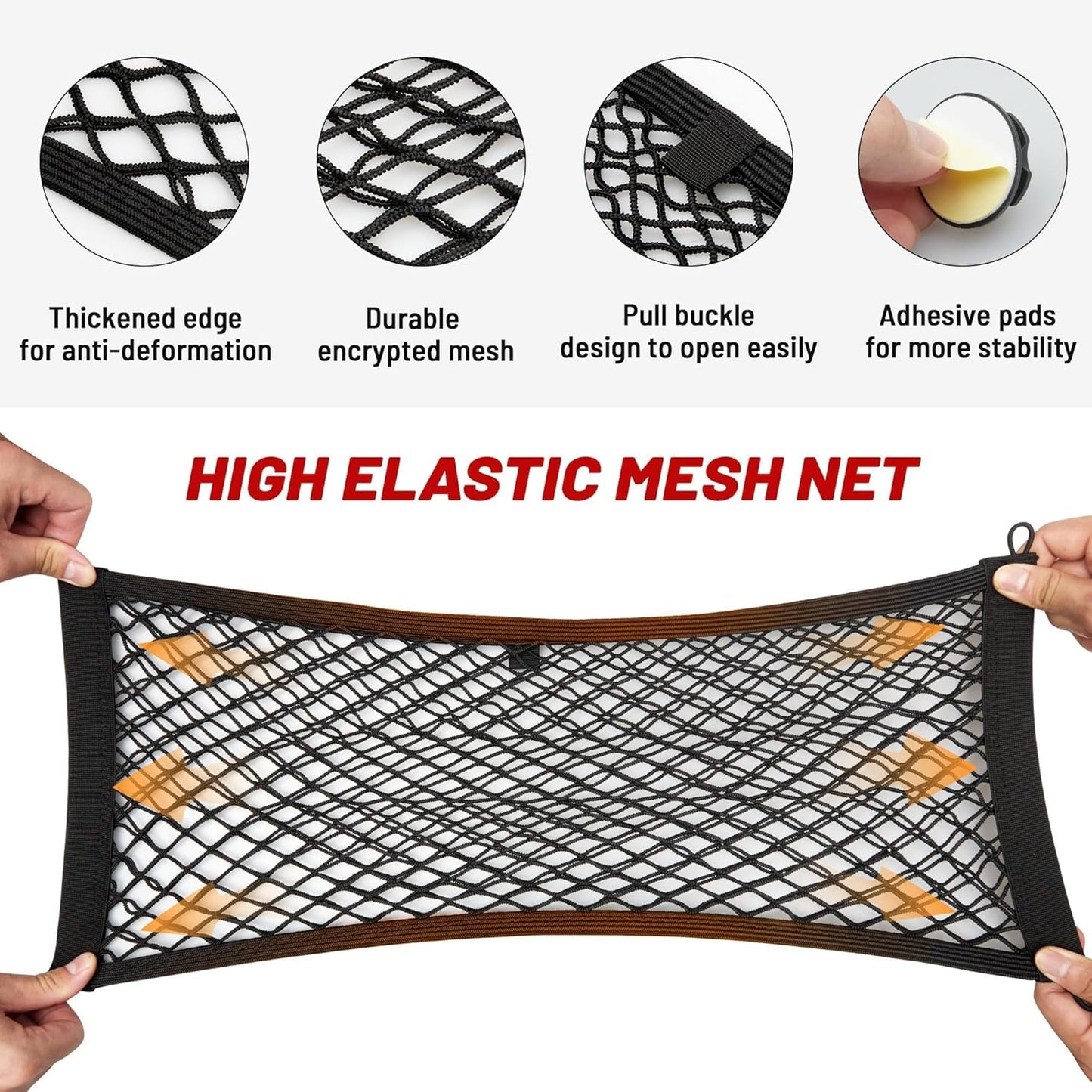 RED WOLF 2 Pcs Universal Cargo Net Pocket Elastic Mesh Netting Car Mesh Pouch for Trunk RV Boats Home Cargo Storage Mesh with Screws and Hooks (25.6'' x 9.8'')