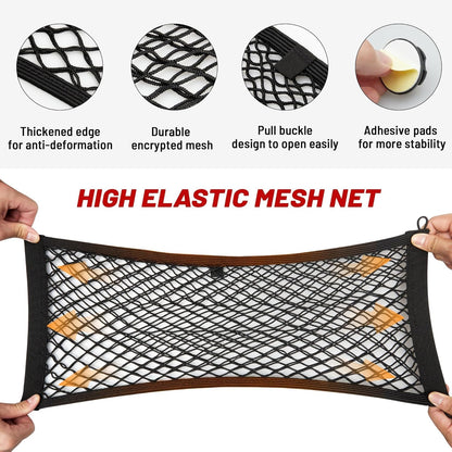 RED WOLF 2 Pcs Universal Cargo Net Pocket Elastic Mesh Netting Car Mesh Pouch for Trunk RV Boats Home Cargo Storage Mesh with Screws and Hooks (25.6'' x 9.8'')