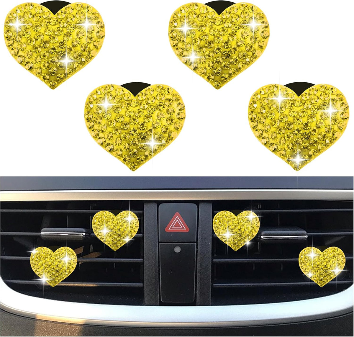 4PCS Heart-Shaped Car Vent Clips with Rhinestone,Bling Air Vent Clips Car Decorations,Premium Shiny Car Clips for Vents CCar Accessories Interior for Cars,Trucks,SUVs (Pink)