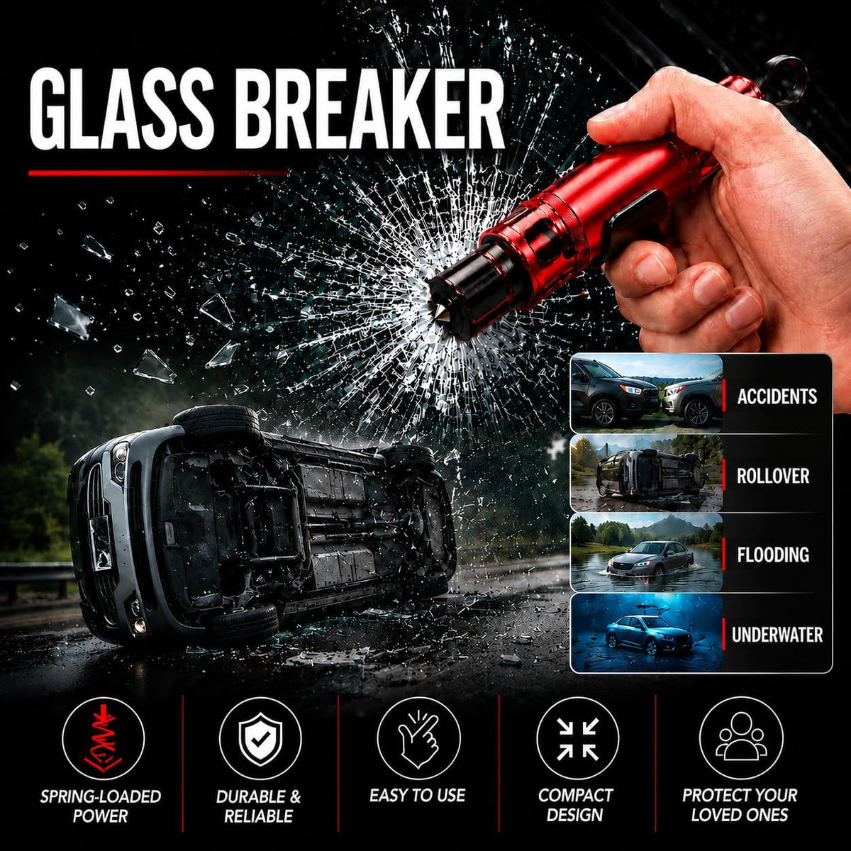 PNRNYC 3 Pack 2026 Upgraded Car Emergency Escape Tool – Window Breaker & Seatbelt Cutter, Spring-Loaded Glass Breaker for Instant Escape from Car Accident, Fire, Flood & Rollover Survival Kit