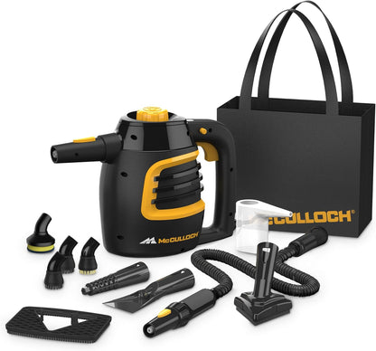 McCulloch MC1385 Deluxe Canister Steam Cleaner, 2-Hour Runtime, Chemical-Free, 23 Accessories: Mop Head, Brushes & More - Built for Home, Tile, Carpet, Furniture, & Personal Car Detailing